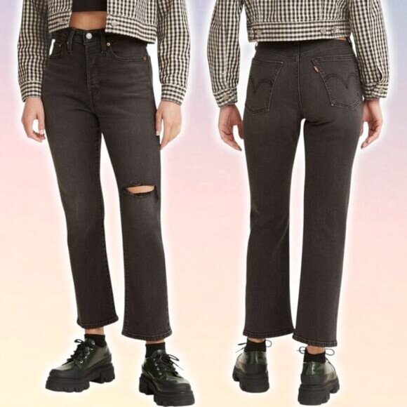 NWT LEVI'S Women's Wedgie High Rise Straight Leg Jeans Sz 24 Destruction Washed - Picture 1 of 10